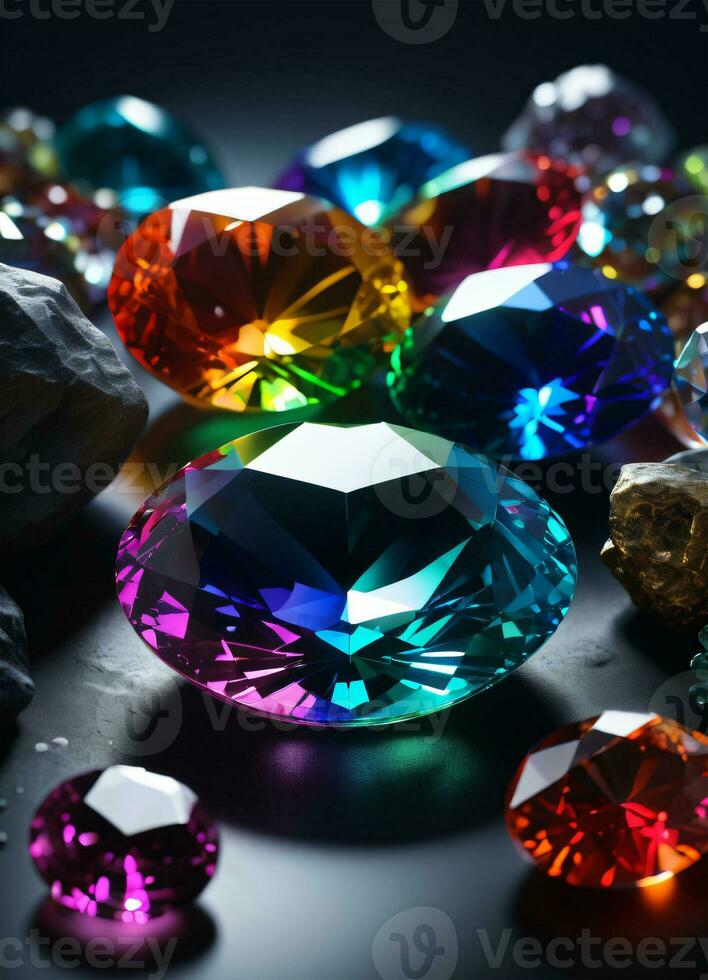 AI generated Rainbow holographic crystal gem photo