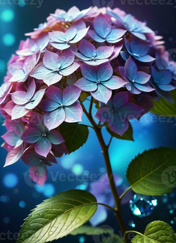 AI generated Hydrangea holographic flowers photo