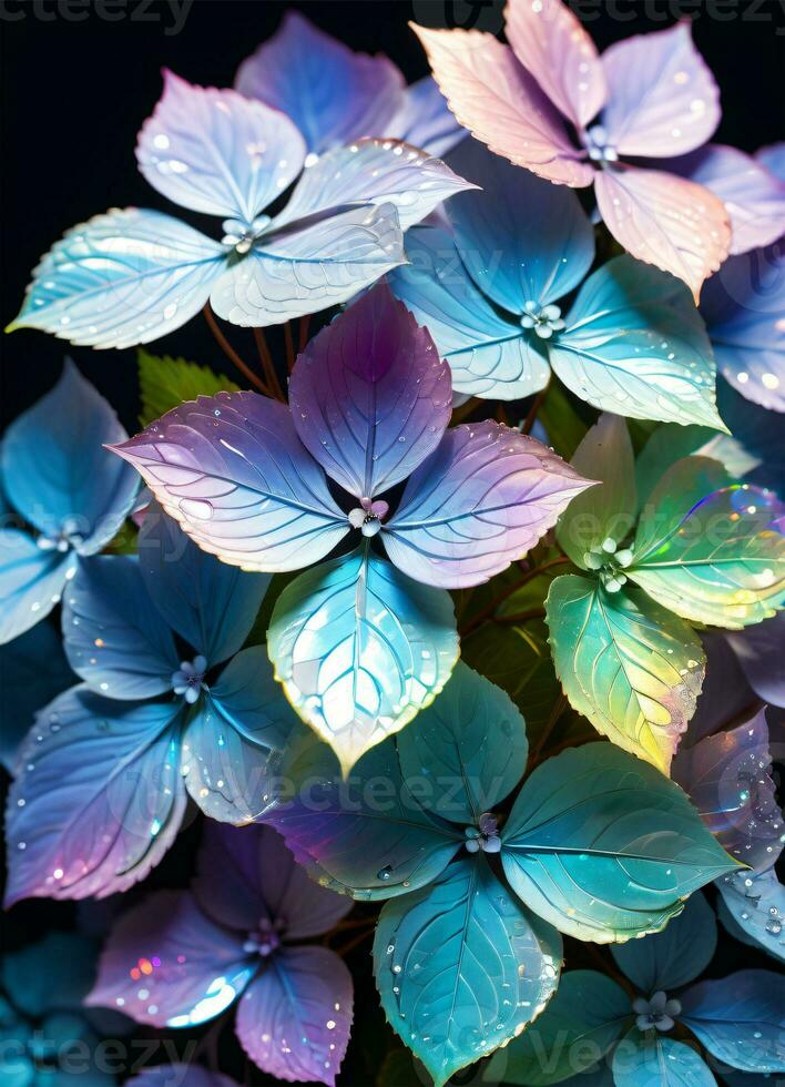 AI generated Hydrangea holographic flowers photo