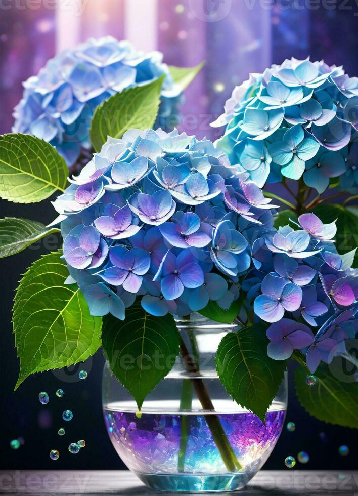 AI generated Hydrangea holographic flowers photo