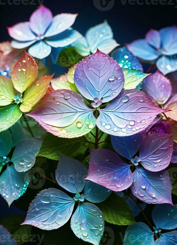AI generated Hydrangea holographic flowers photo