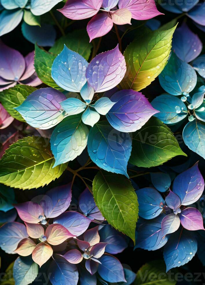 AI generated Hydrangea holographic flowers photo