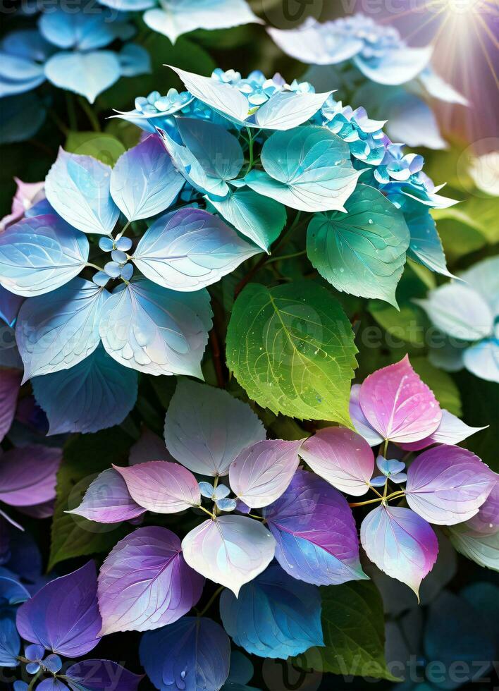 AI generated Hydrangea holographic flowers photo