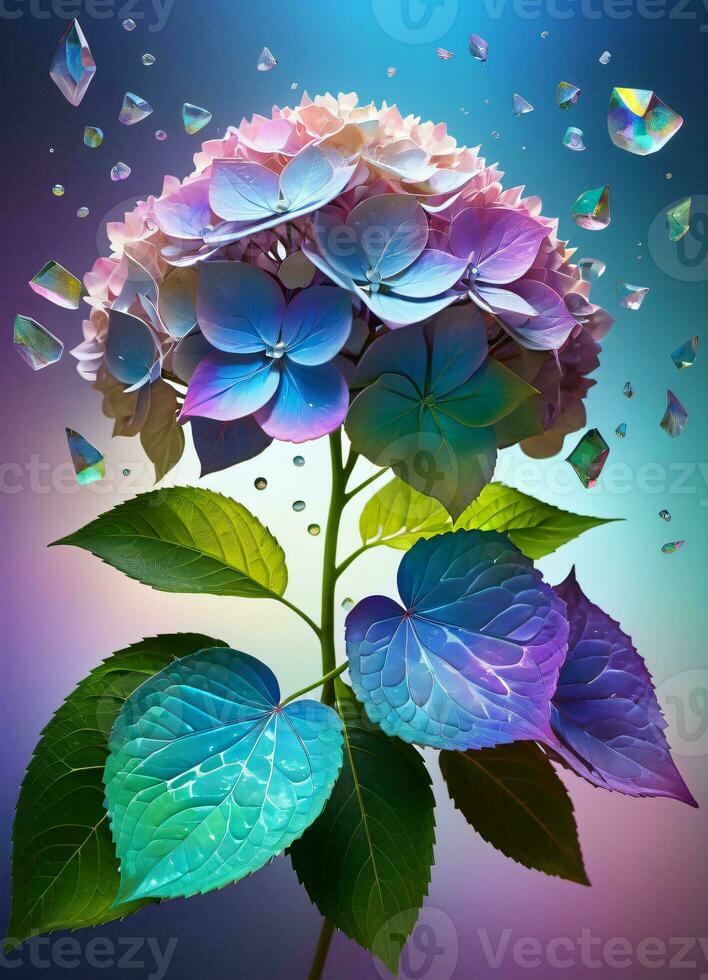 AI generated Hydrangea holographic flowers photo