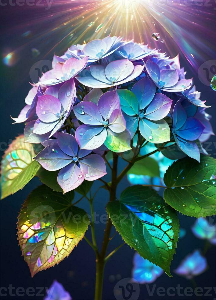 AI generated Hydrangea holographic flowers photo