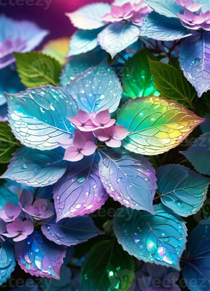 ai generado hortensia holográfico flores foto