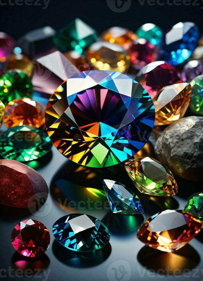 AI generated Rainbow holographic crystal gem photo