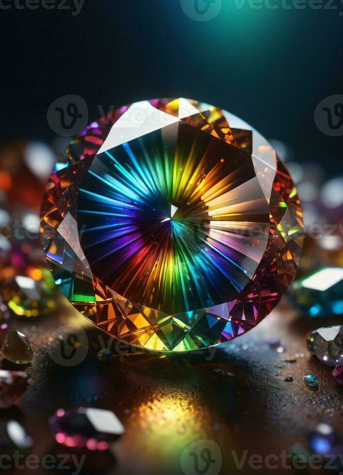 AI generated Rainbow holographic crystal gem photo