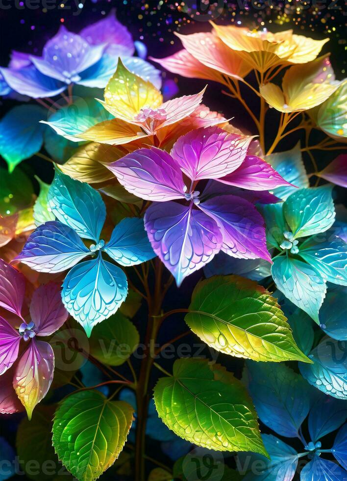 ai generado hortensia holográfico flores foto