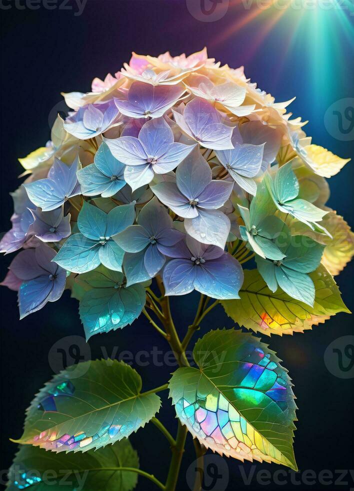 ai generado hortensia holográfico flores foto