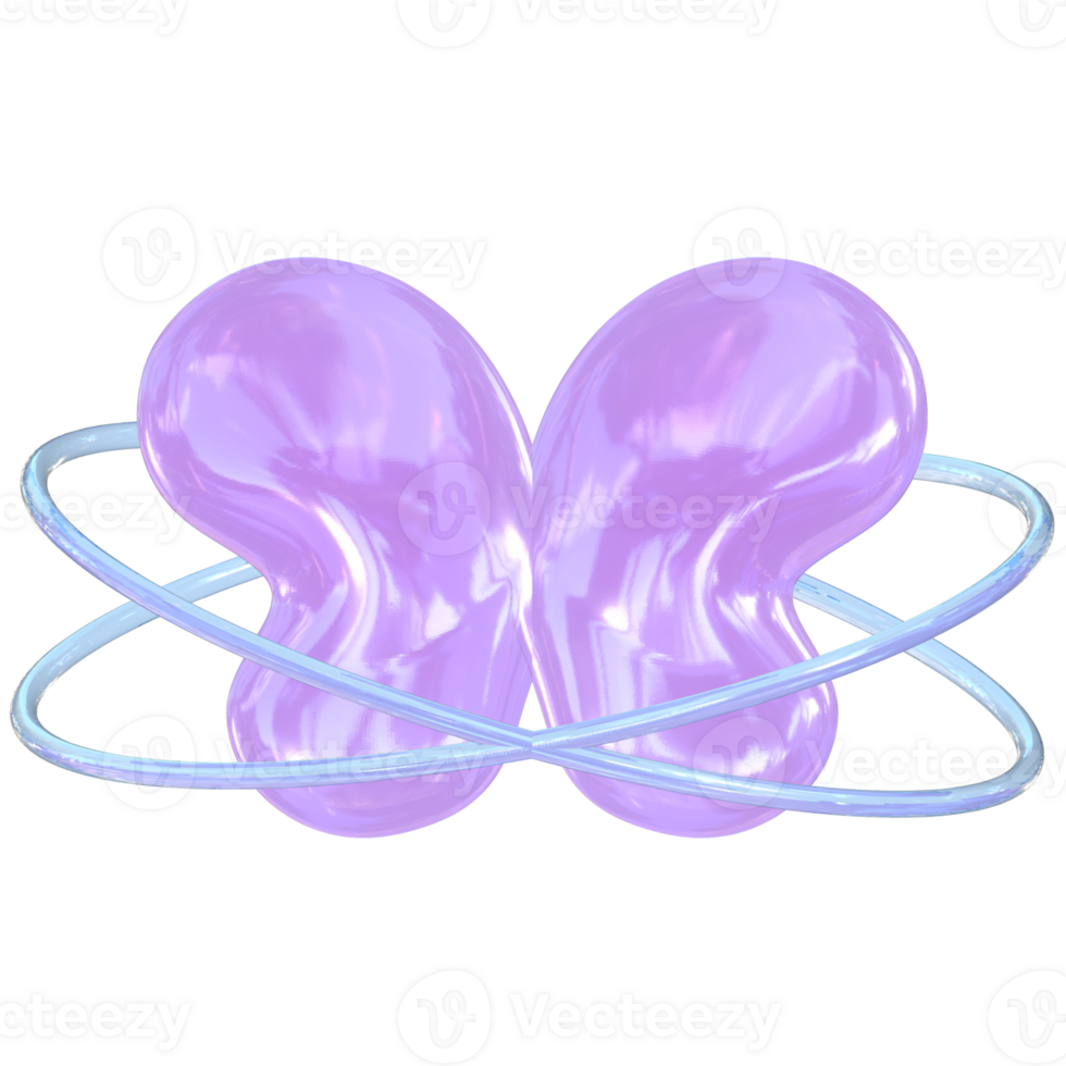 Butterfly with rings Y2K 3D rendering cute clear glass png