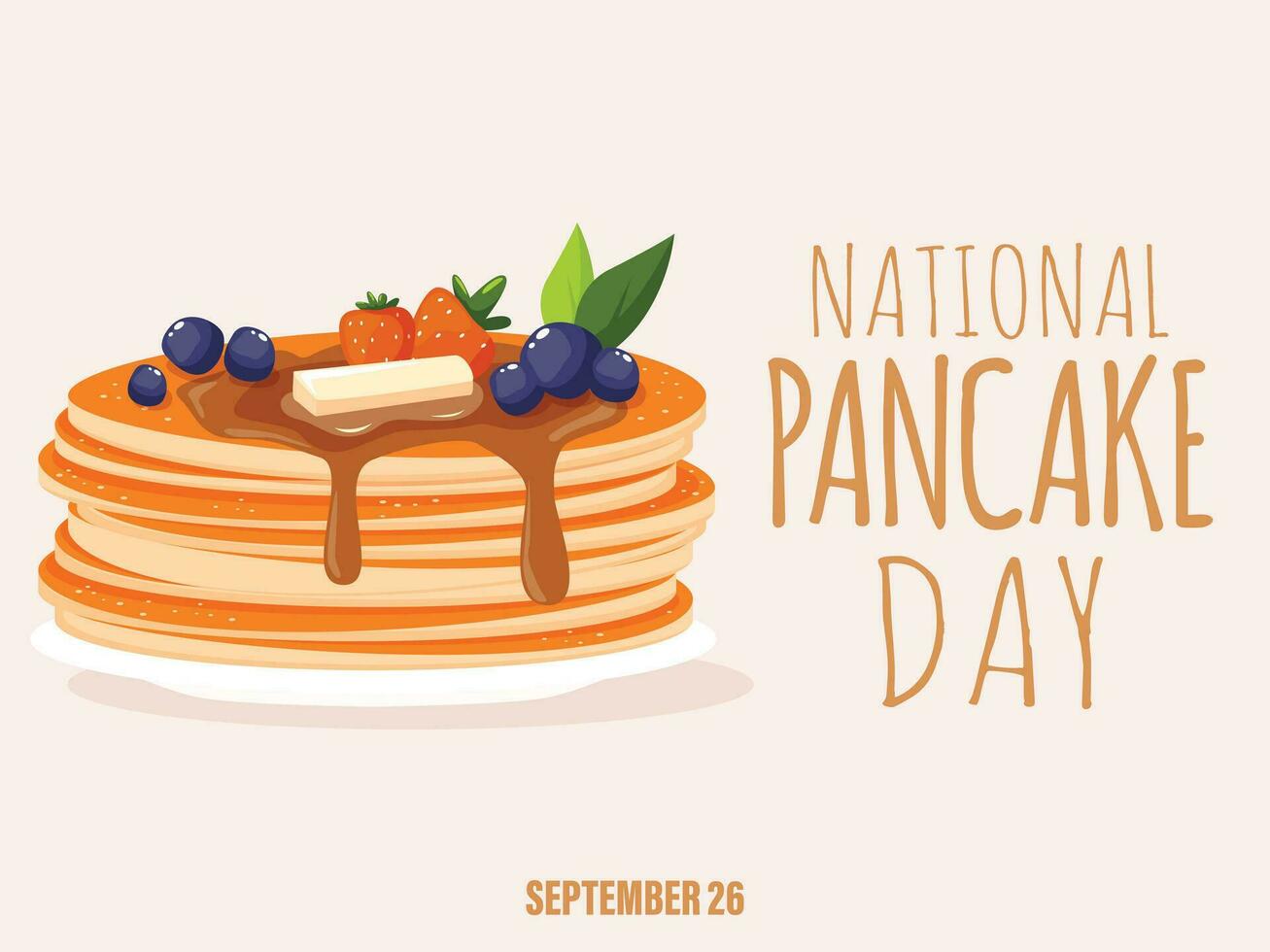 National Pancake Day illustration. Pancakes with syrup and raspberries illustration. vector