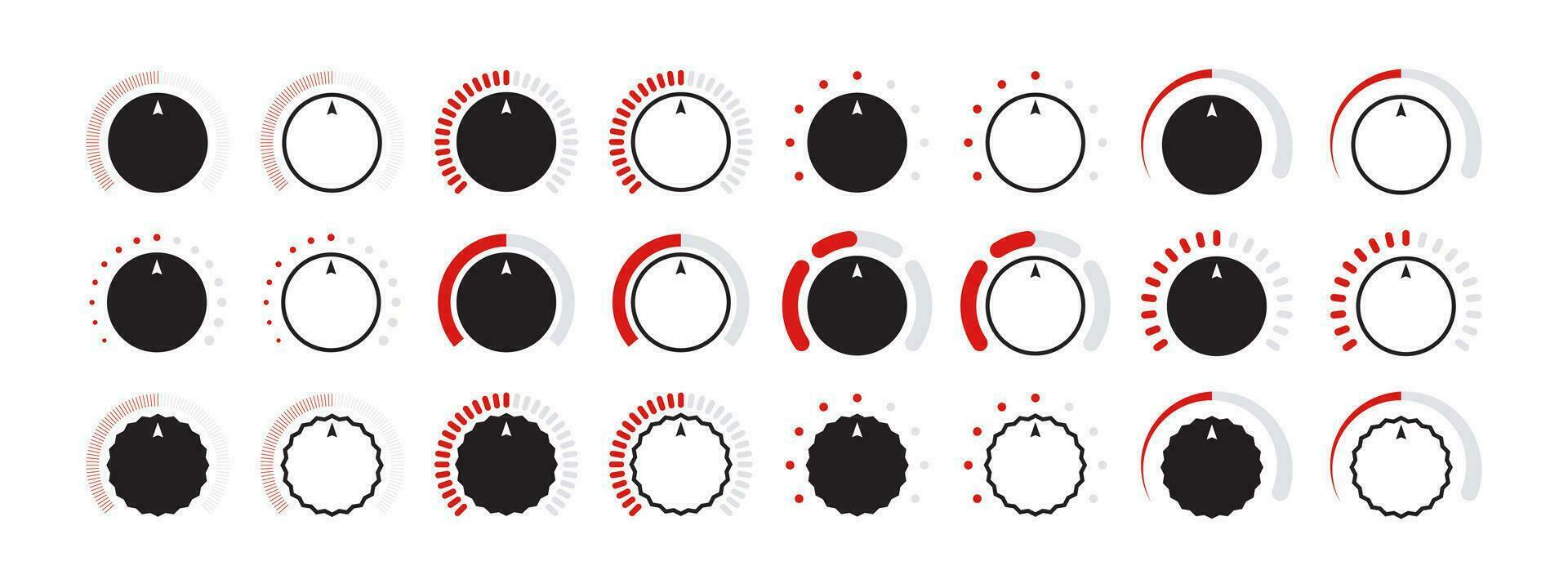 Adjustment dial icons set. Control knob or round dial regulator. Vector scalable graphics