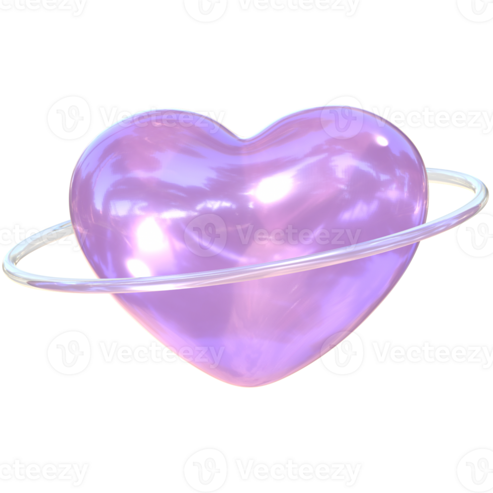 Heart with ring Y2K 3D rendering cute clear glass png