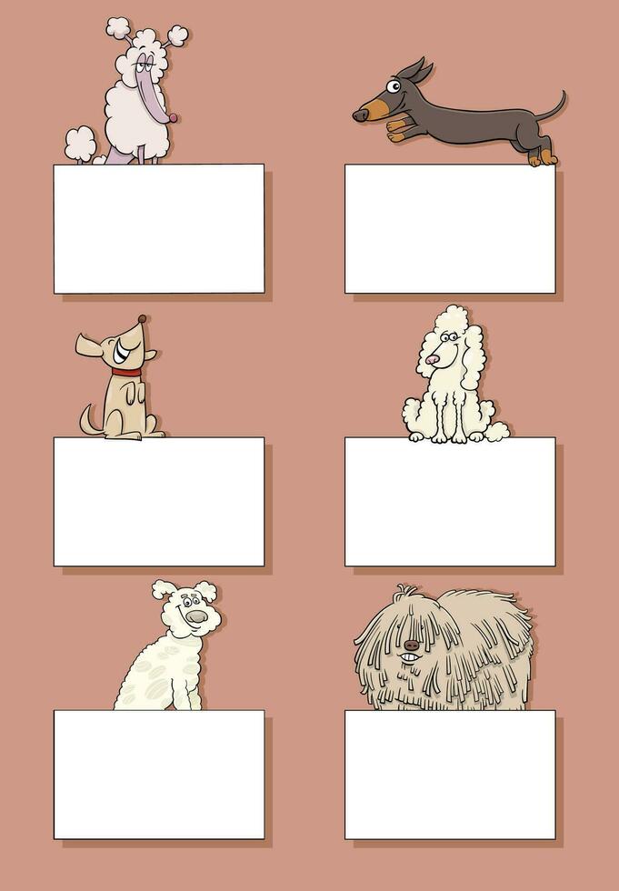 cartoon dogs and puppies with blank cards design set vector