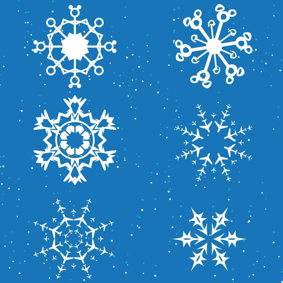 ilustración de lindos iconos de copos de nieve vector