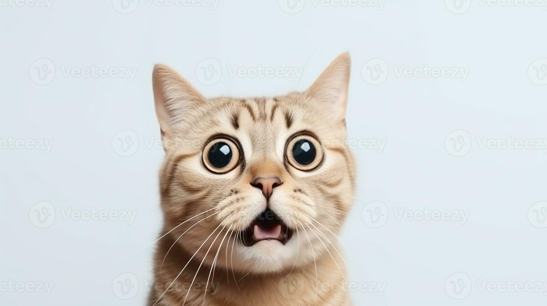 AI generated Surprised Cat with Big Eyes Isolated on the Minimalist Background photo