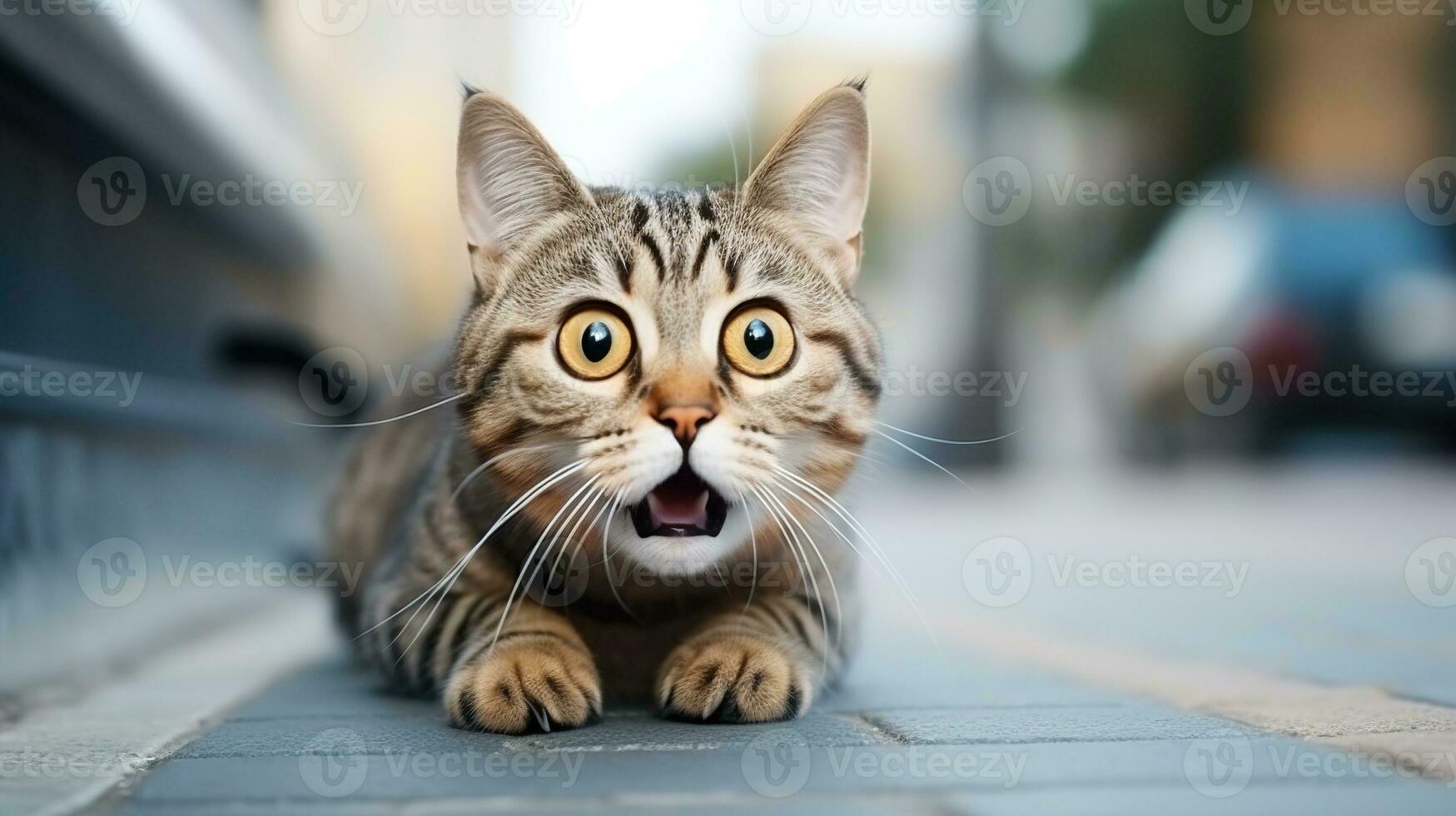 AI generated Surprised Cat with Big Eyes Isolated on the Minimalist Background photo