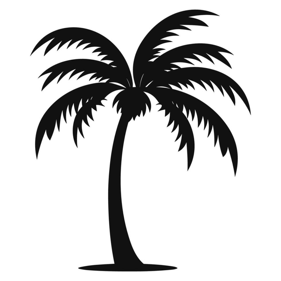 A Palm tree vector silhouette isolated on a white background, Tropical palm tree black clipart