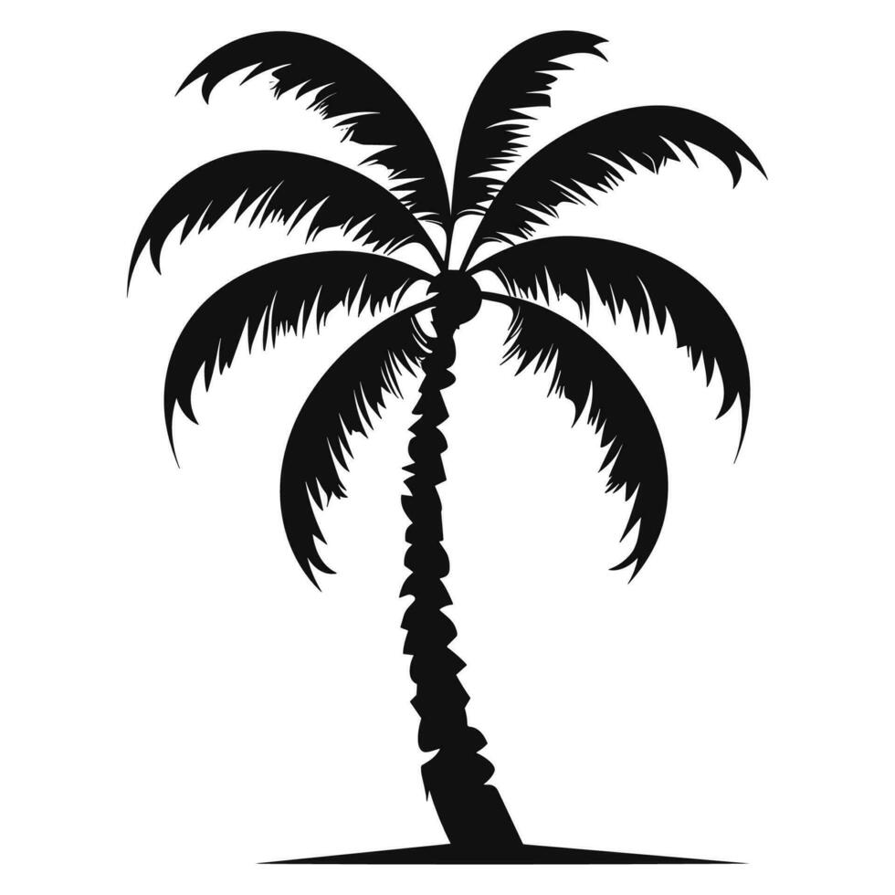 A Palm tree vector silhouette isolated on a white background, Tropical palm tree black clipart