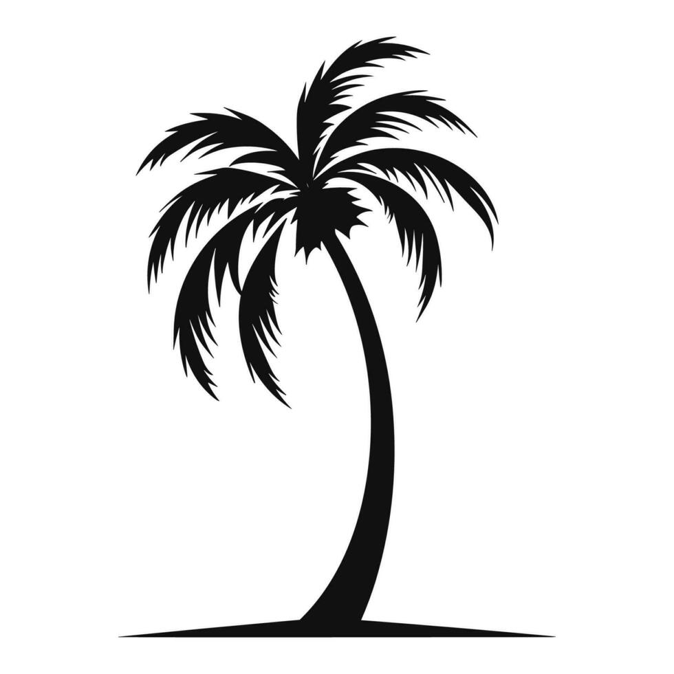 A Palm tree vector silhouette isolated on a white background, Tropical palm tree black clipart