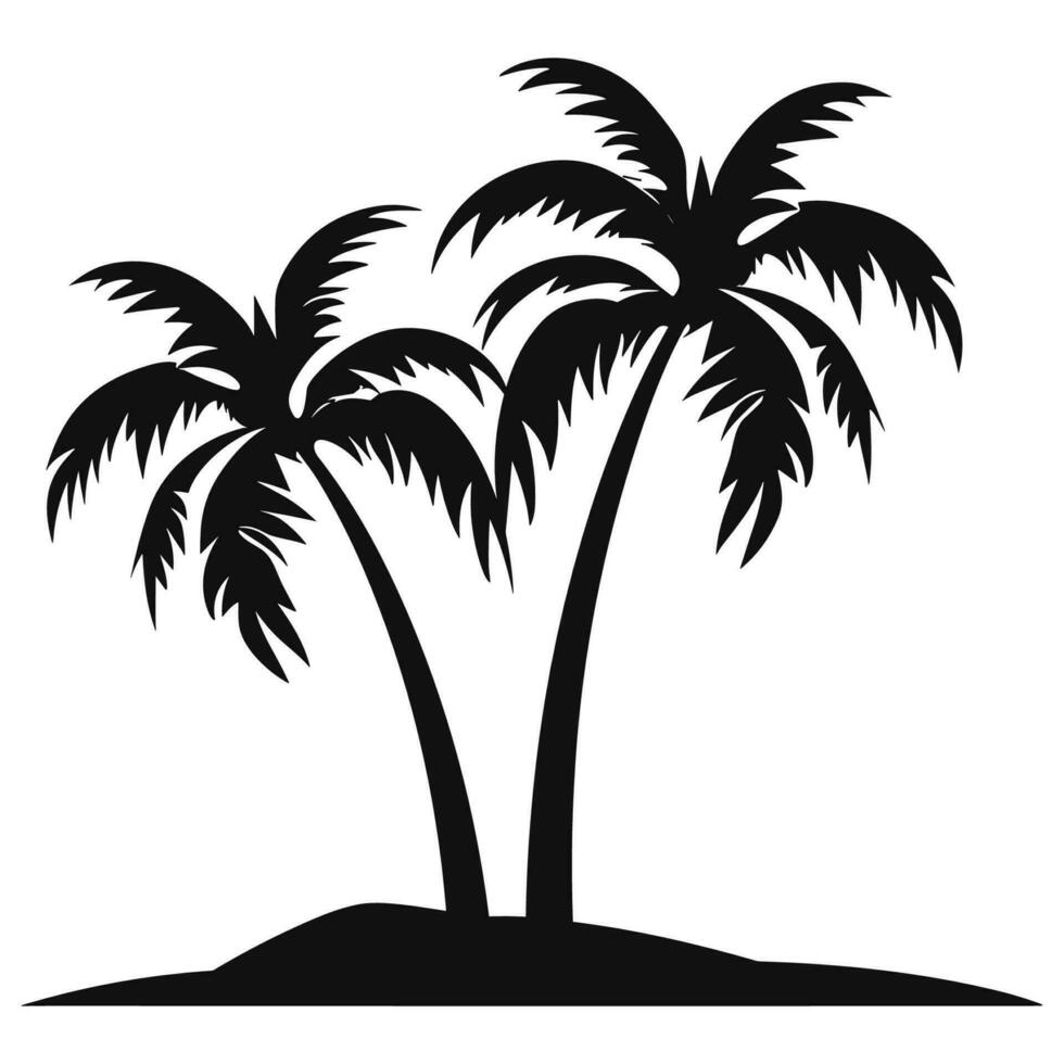 A Palm tree vector silhouette isolated on a white background, Tropical palm tree black clipart