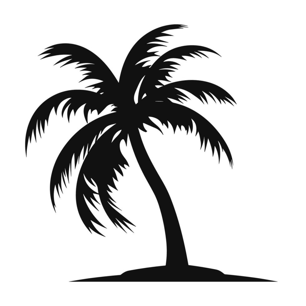 A Palm tree vector silhouette isolated on a white background, Tropical palm tree black clipart