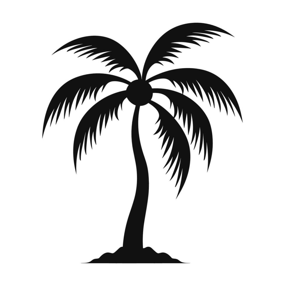 A Palm tree vector silhouette isolated on a white background, Tropical palm tree black clipart