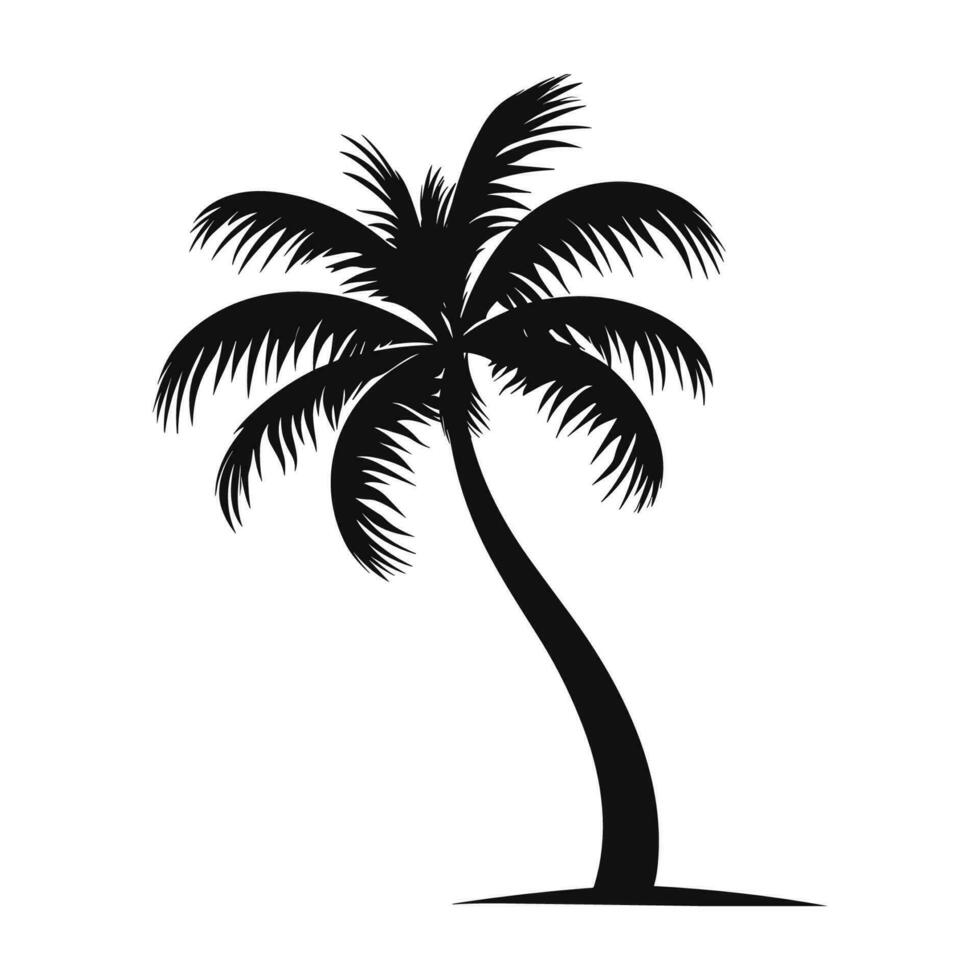 A Palm tree vector silhouette isolated on a white background, Tropical palm tree black clipart