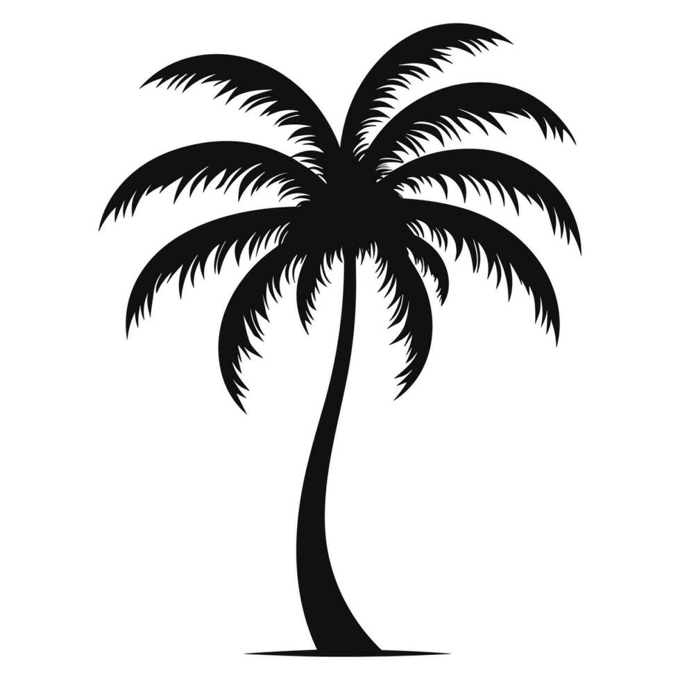 A Palm tree vector silhouette isolated on a white background, Tropical palm tree black clipart