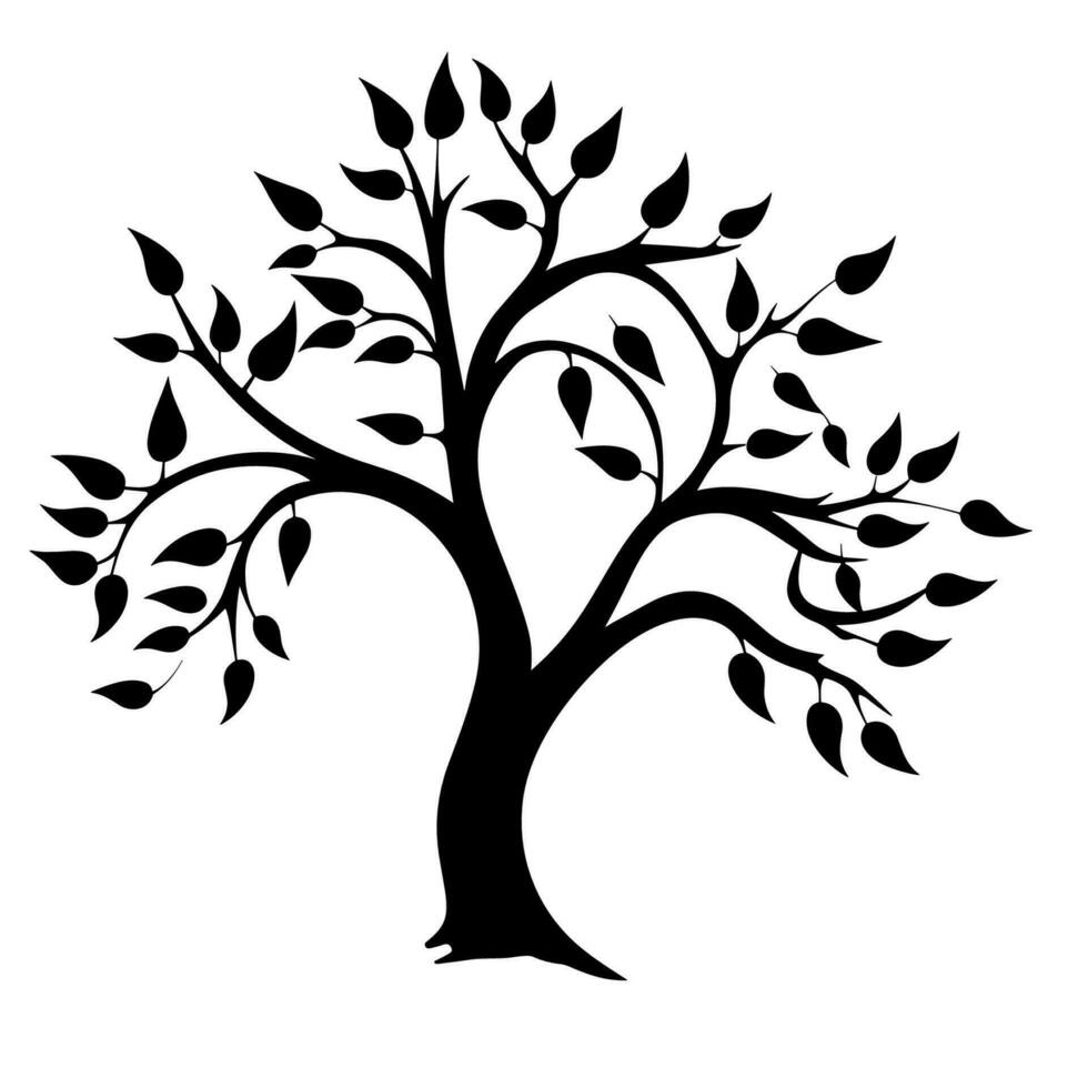 A Branch Tree vector Black Silhouette clipart isolated on a white background