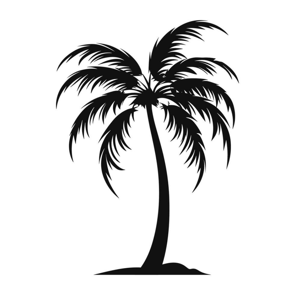 A Palm tree vector silhouette isolated on a white background, Tropical palm tree black clipart