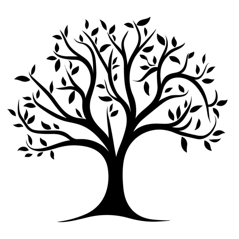 A Branch Tree vector Black Silhouette clipart isolated on a white background