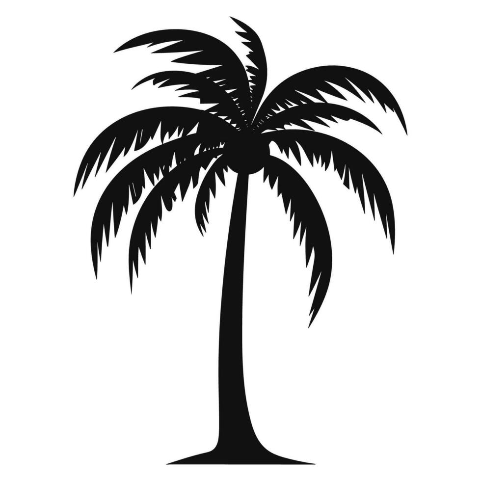 A Palm tree vector silhouette isolated on a white background, Tropical palm tree black clipart