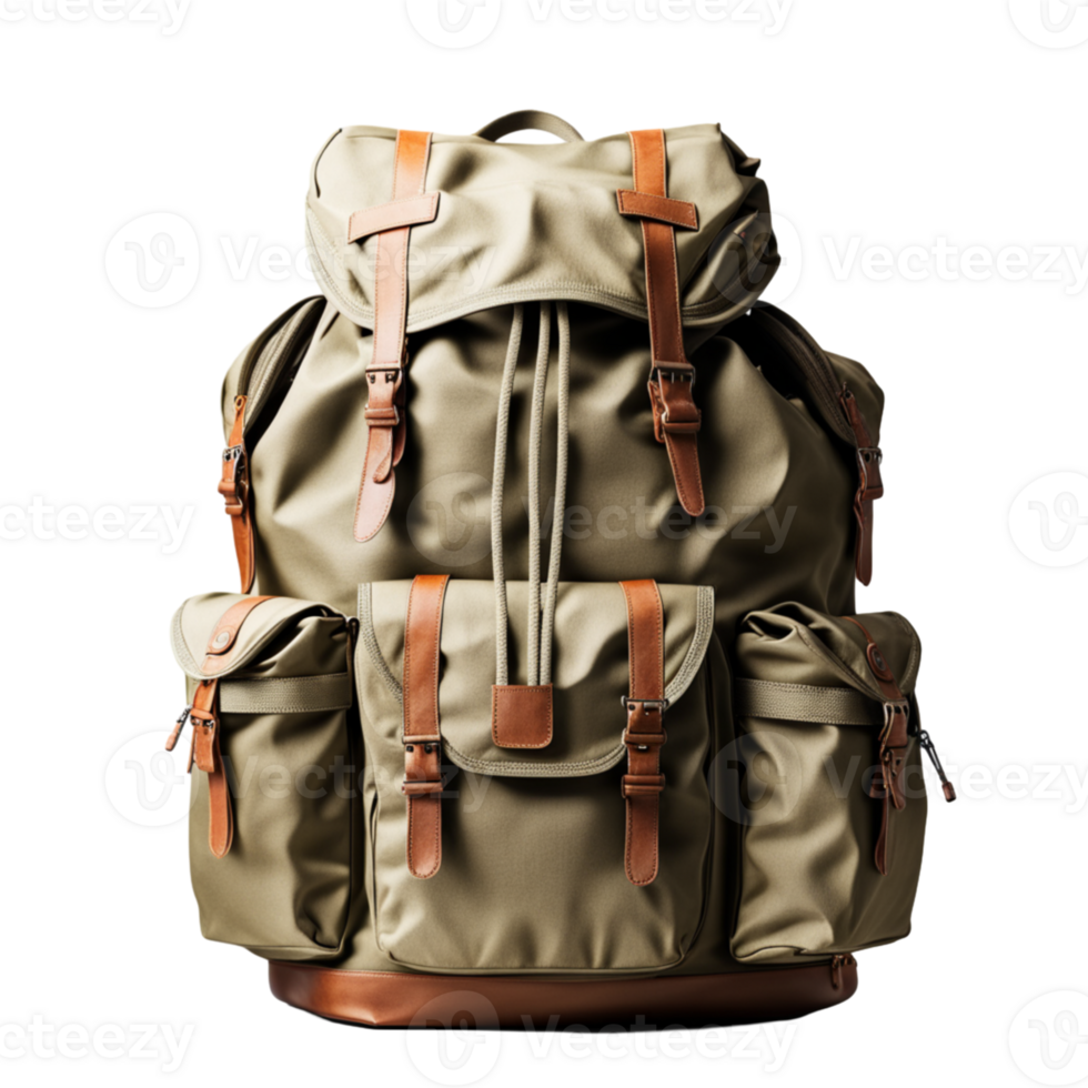 AI generated Khaki Tourist Backpack Isolated on Transparent Background png