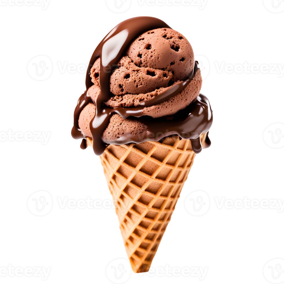AI generated Chocolate Ice Cream Cone Isolated on Transparent Background png
