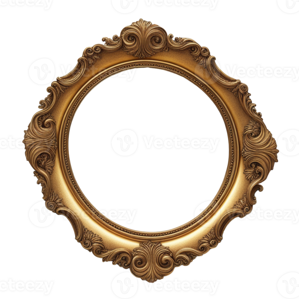 AI generated Antique Gold Circle Frame Isolated on Transparent Background png
