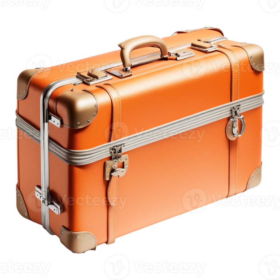 AI generated Orange Suitcase Travel Isolated on Transparent Background png