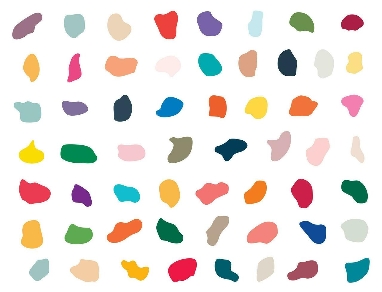 Set of different colored blotch shapes. Random abstract liquid shapes, round abstract organic elements. Pebble, drops and blobs silhouettes. Simple rounded shapes. vector