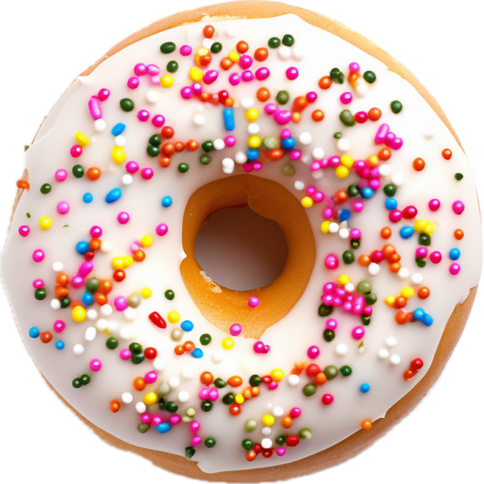 AI generated white donut decorated with sprinkles png. png