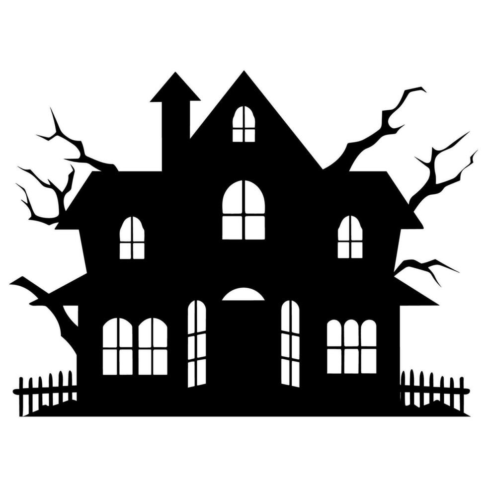 A Scary Haunted House Silhouette Vector isolated on a white background