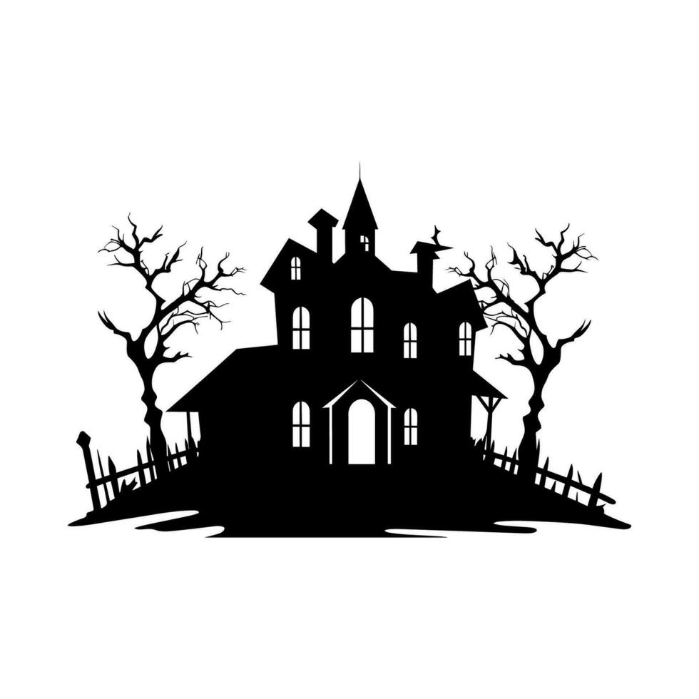 A Scary Haunted House Silhouette Vector isolated on a white background ...