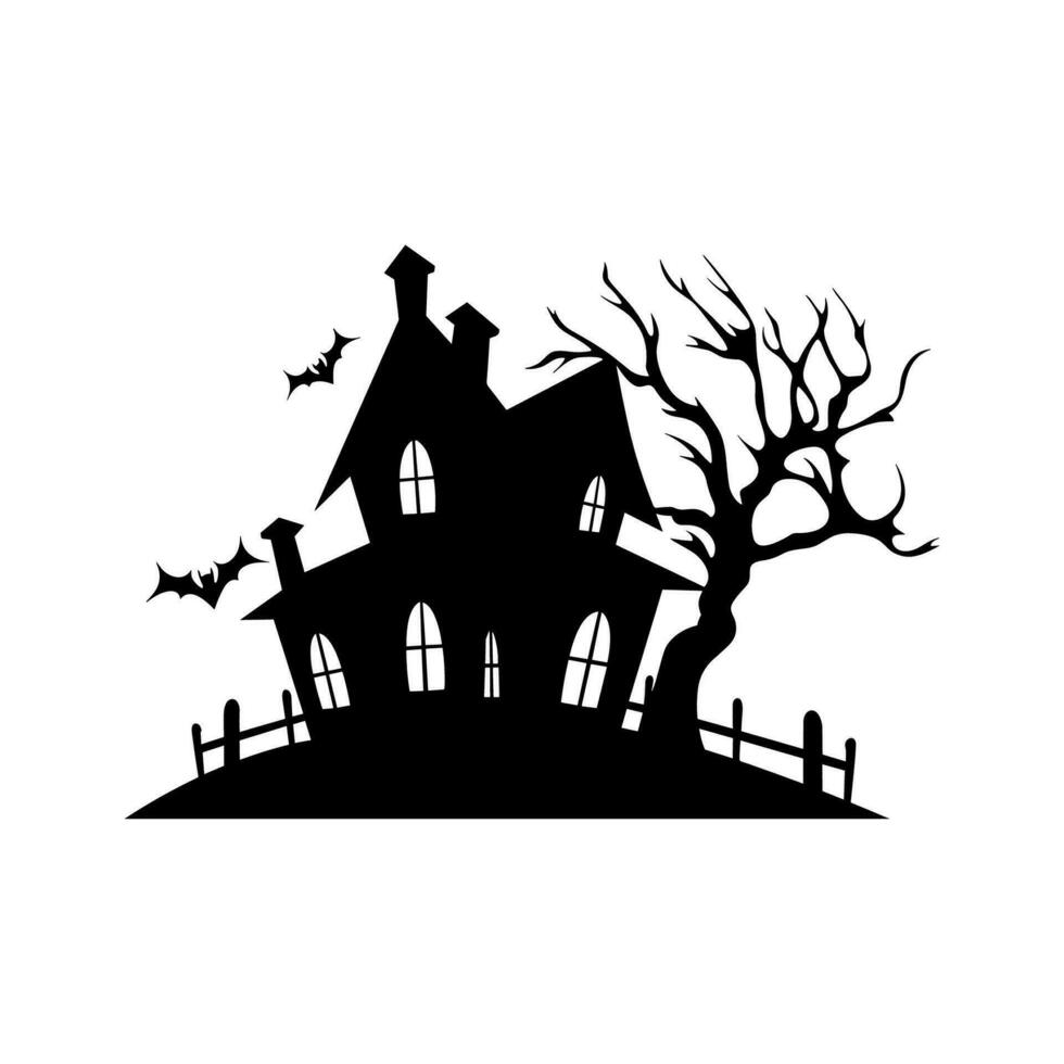 A Scary Haunted House Silhouette Vector isolated on a white background