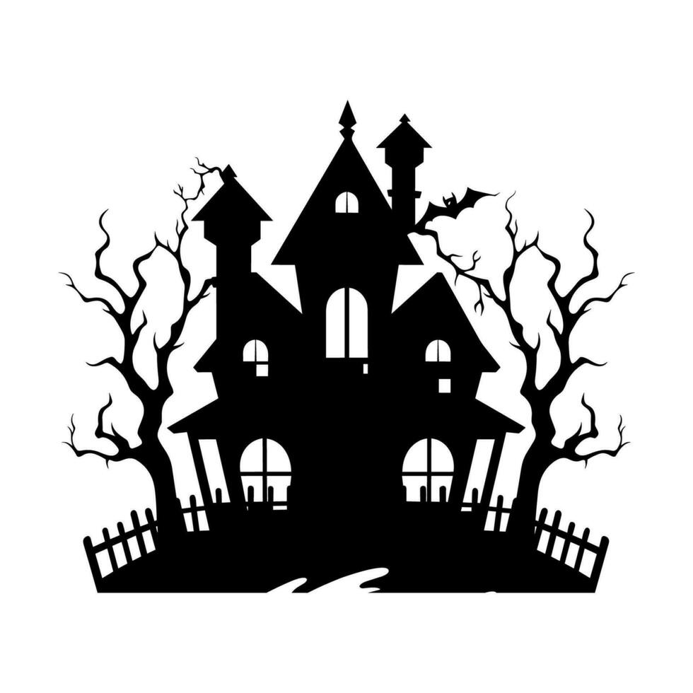 A Scary Haunted House Silhouette Vector isolated on a white background