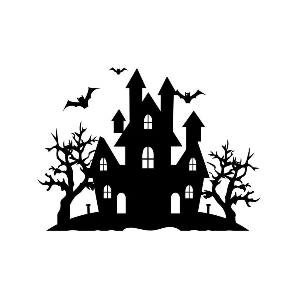 A Scary Haunted House Silhouette Vector isolated on a white background