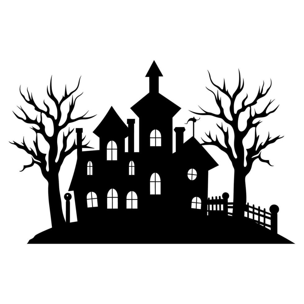 A Scary Haunted House Silhouette Vector isolated on a white background