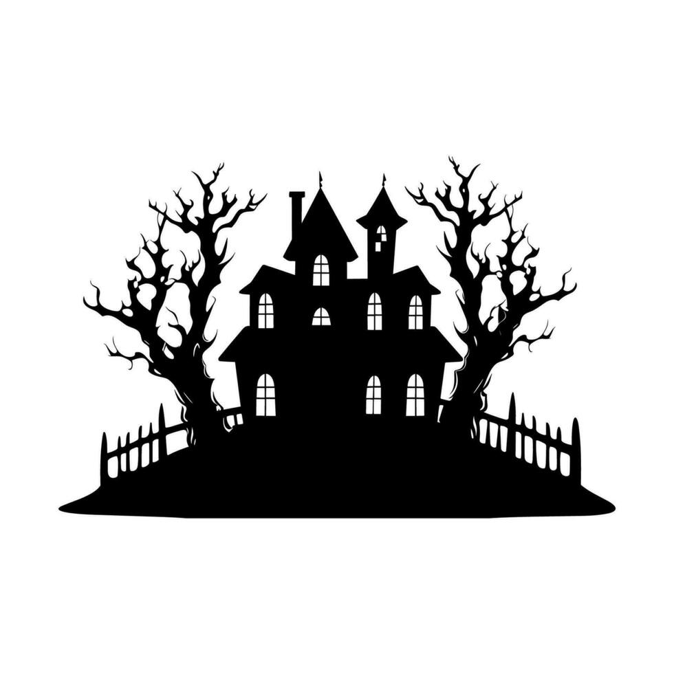 A Scary Haunted House Silhouette Vector isolated on a white background
