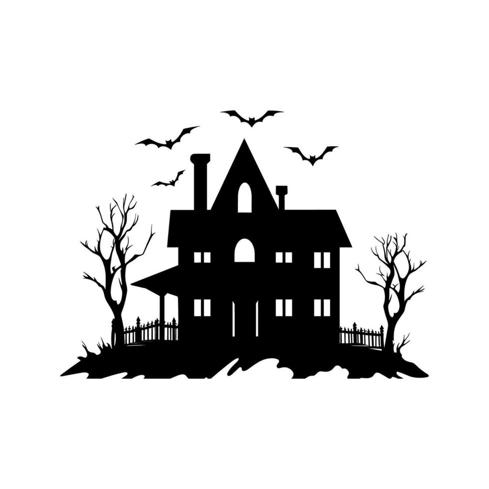 A Scary Haunted House Silhouette Vector isolated on a white background