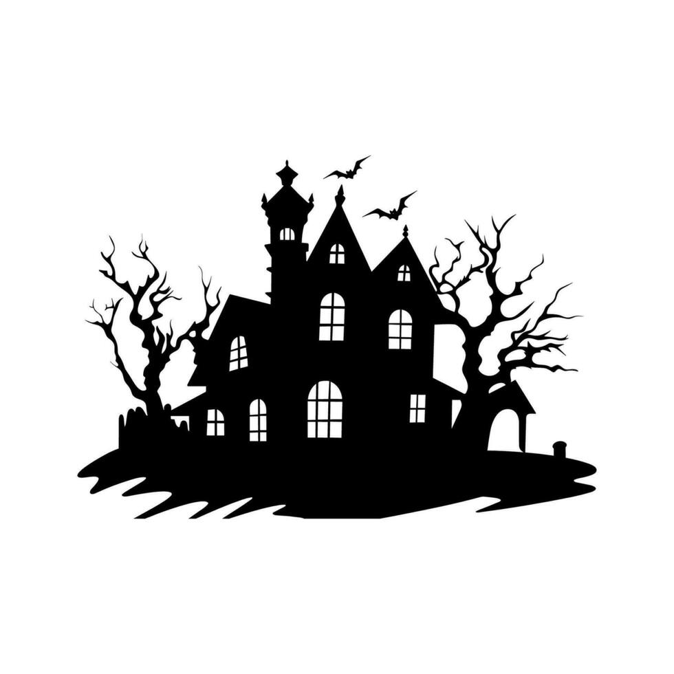 A Scary Haunted House Silhouette Vector isolated on a white background ...