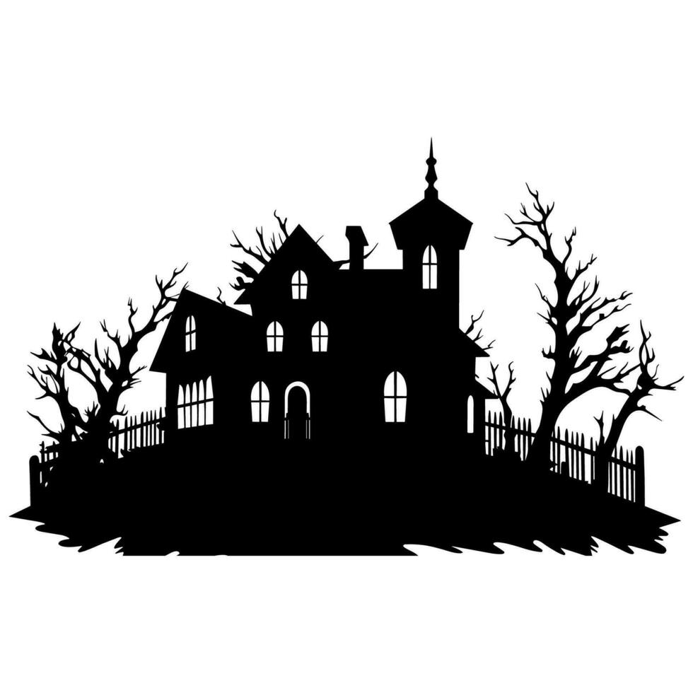 A Scary Haunted House Silhouette Vector isolated on a white background